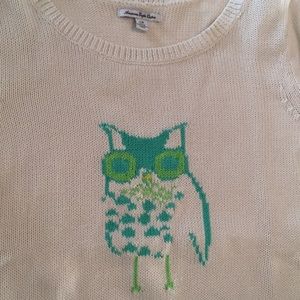 American Eagle cream sweater with turquoise owl!